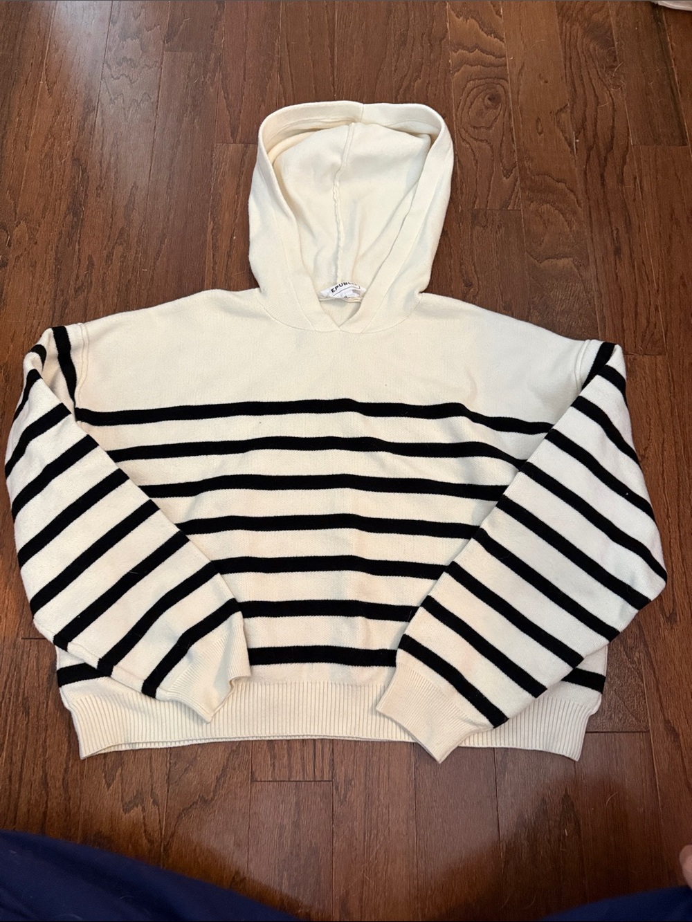 For The Republic Cream and Black Striped Hoodie Sweater